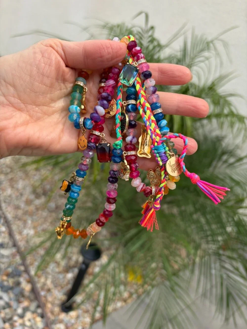 Stunning, colorful long charm necklace from Venessa Arizaga, adjustable to 36
